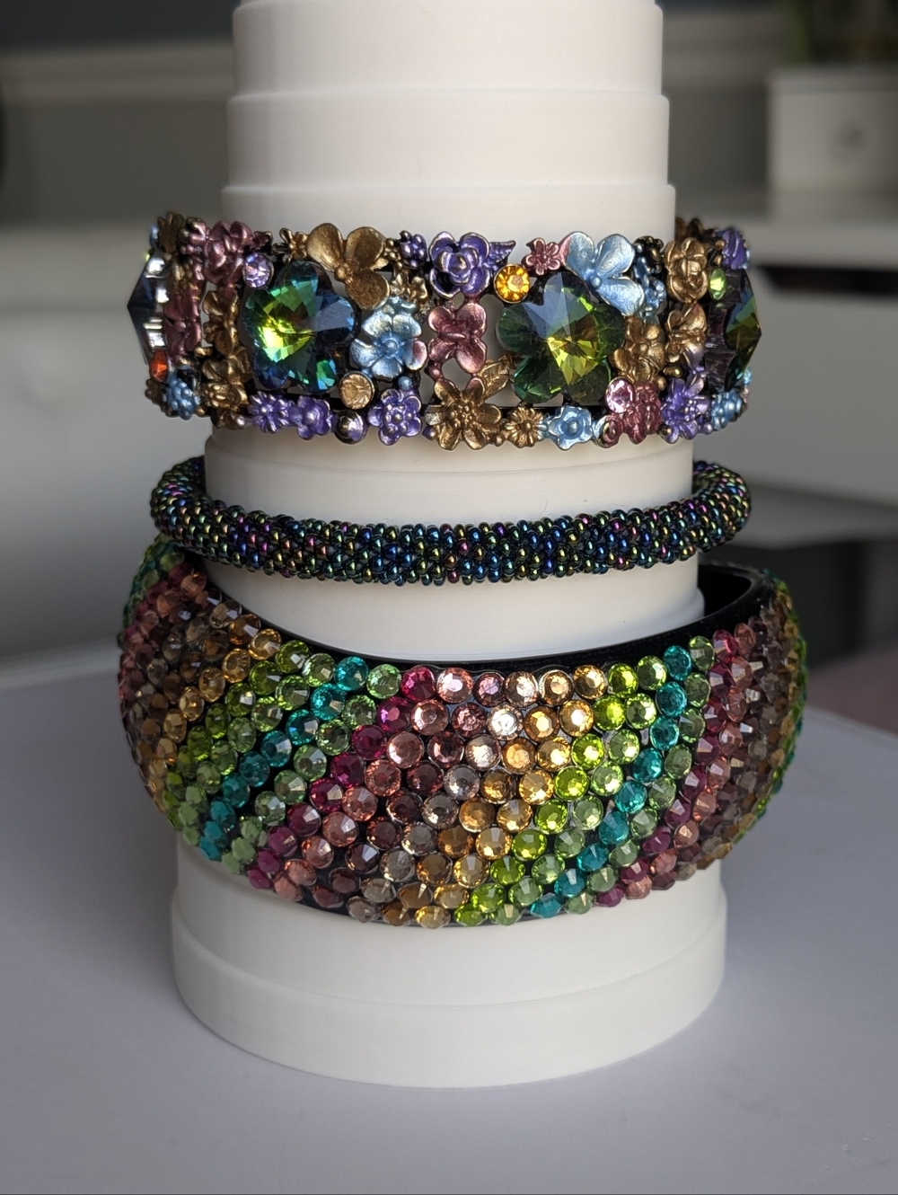 Colorful Statement Bracelet Set of 3 | Rhinestone Cuff, Beaded & Rainbow Sparkle